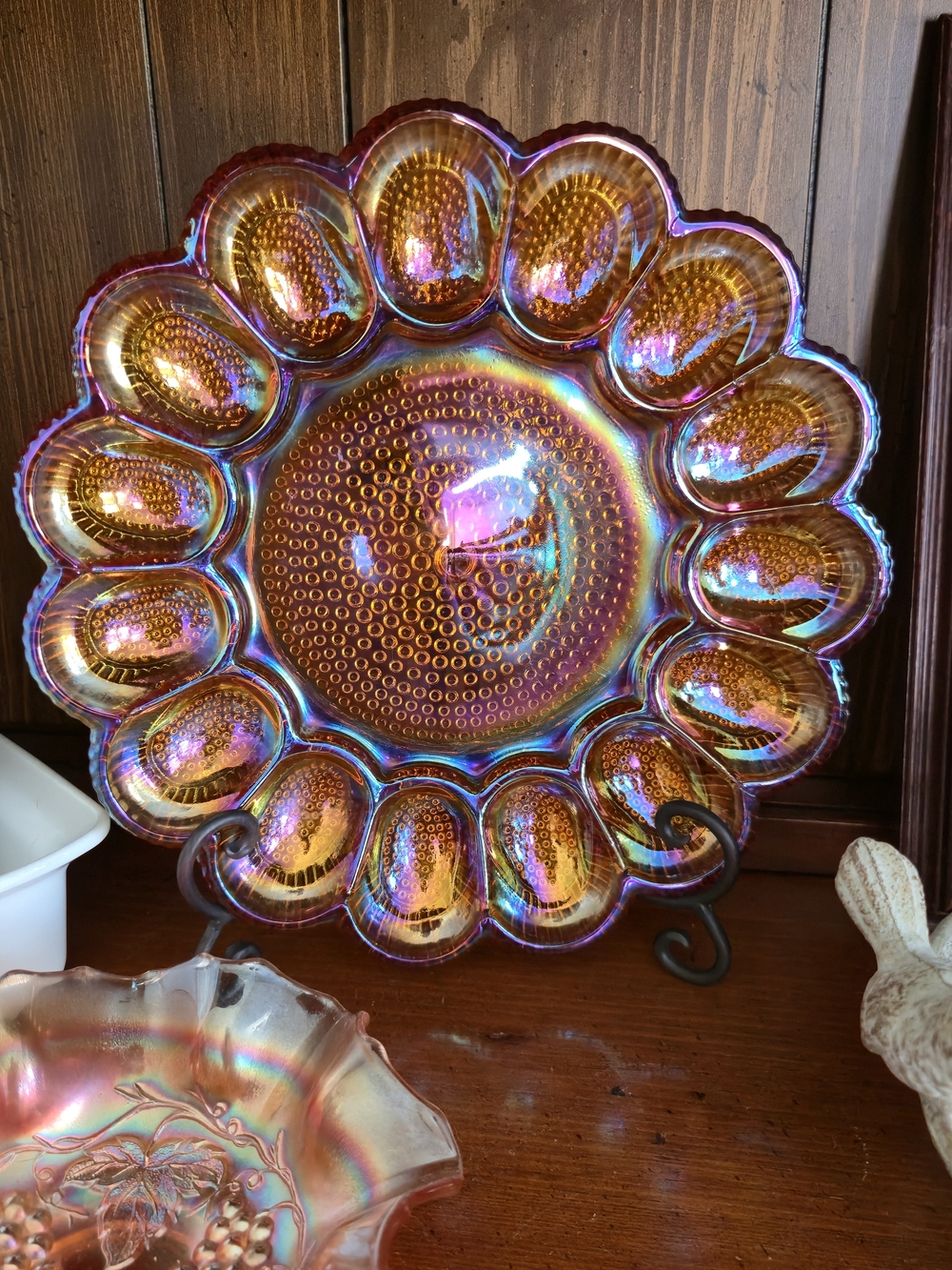 Vintage Indiana Glass Marigold Carnival Glass 15-Egg Deviled Egg Plate Tray